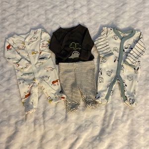 Bundle of 3! Baby Boy Footies and Pajama set (Preemie)
